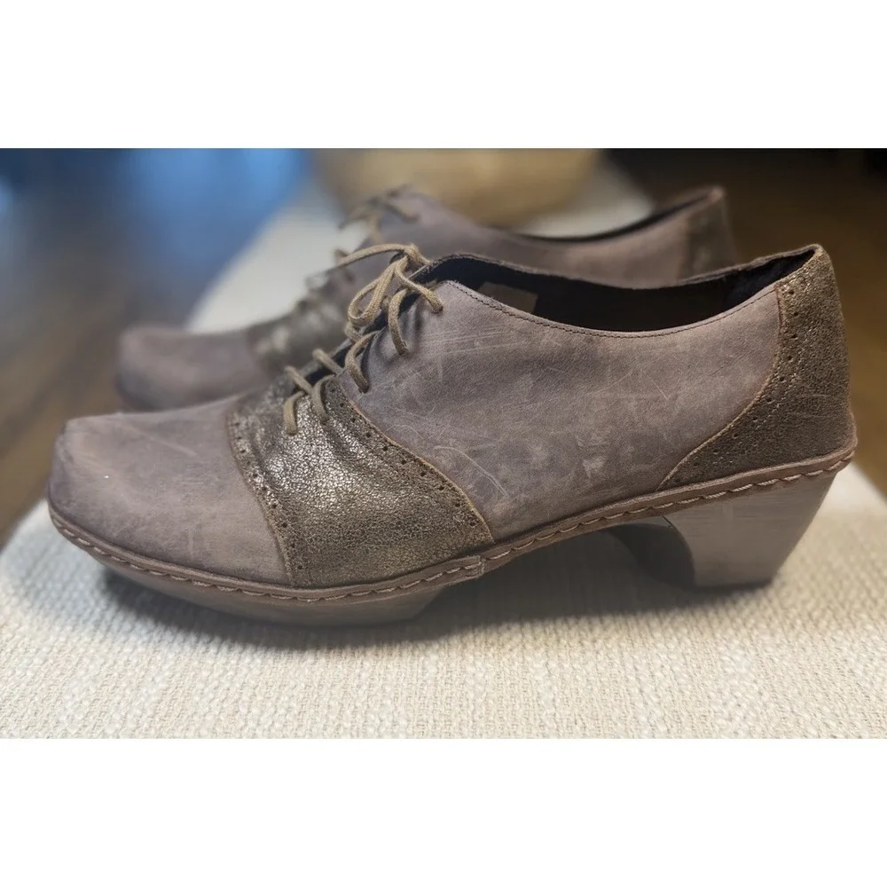 Naot Besalu‎ Women's Gray Metallic Leather Wedge Pump Oxford Shoe EU42/US11-11.5